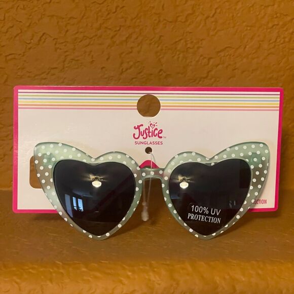 Justice Sunglasses Girls Green Polka Dot Cat Eye Heart Shape 100% UV Protection - Picture 4 of 4